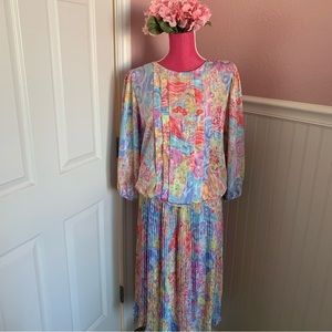 Vintage Two piece pastel skirt set, pleated, size M, Oversized